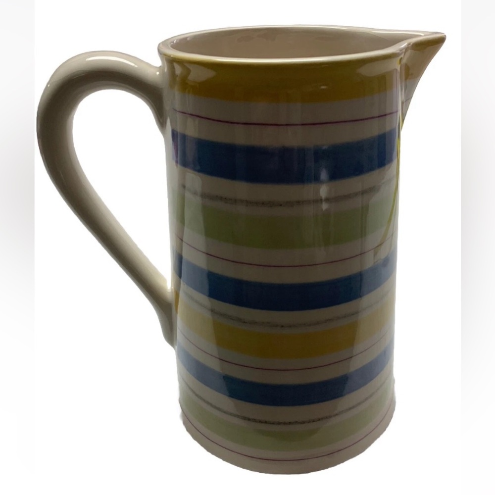 Crate & Barrel SANIBEL 3 cup Pitcher-Made Portugal-Yellow/Blue- slight crazing